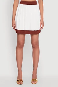 Womens Contrast Trim Pleated Midi Skirt, White,