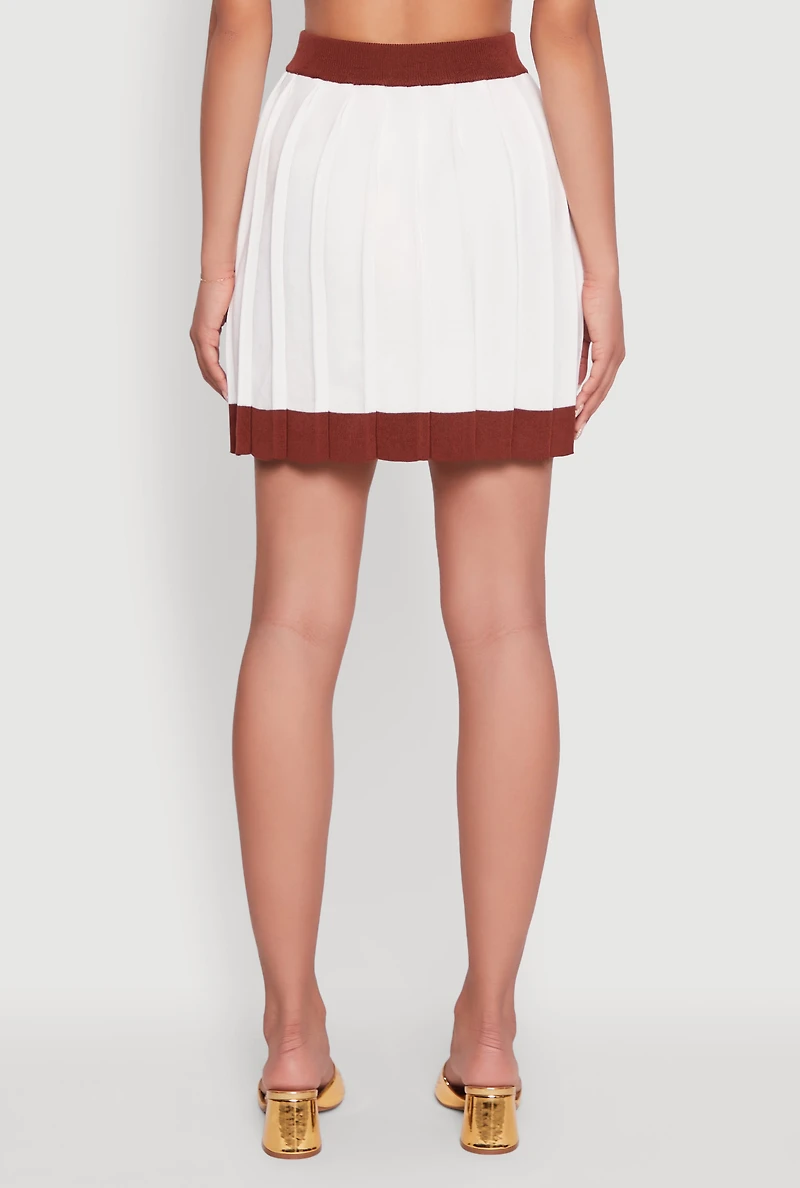 Womens Contrast Trim Pleated Midi Skirt, White,