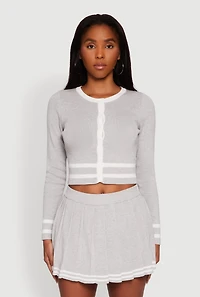 Daisy Button Front Contrast Trim Cardigan