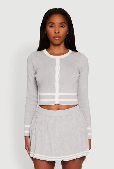 Daisy Button Front Contrast Trim Cardigan