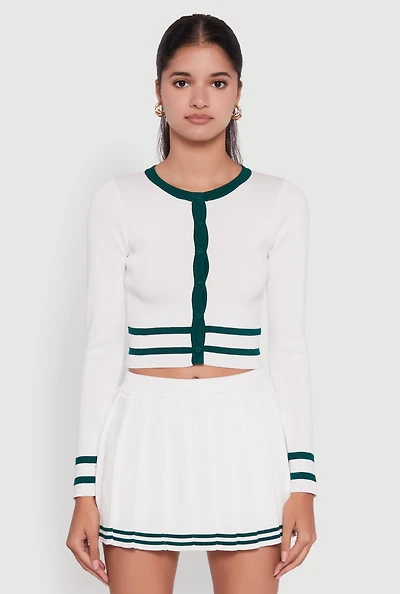 Womens Daisy Button Front Contrast Trim Cardigan,