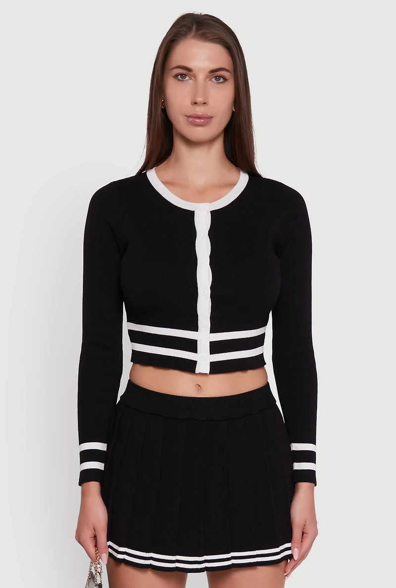 Womens Daisy Button Front Contrast Trim Cardigan, Black, Size S