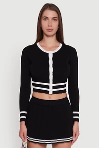 Womens Daisy Button Front Contrast Trim Cardigan, Black, Size S