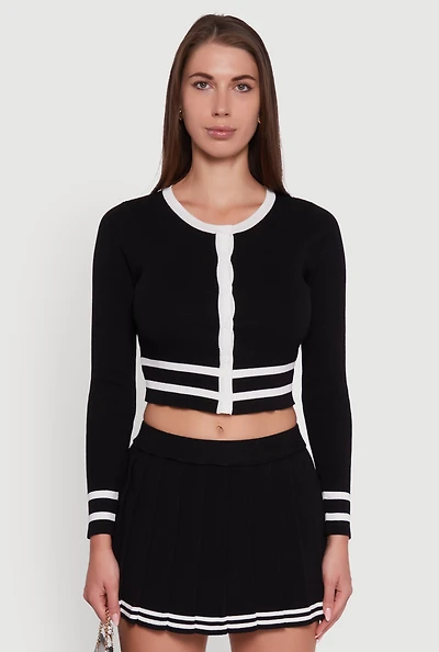 Daisy Button Front Contrast Trim Cardigan