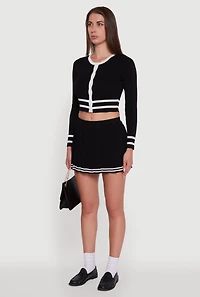 Womens Daisy Button Front Contrast Trim Cardigan, Black, Size S