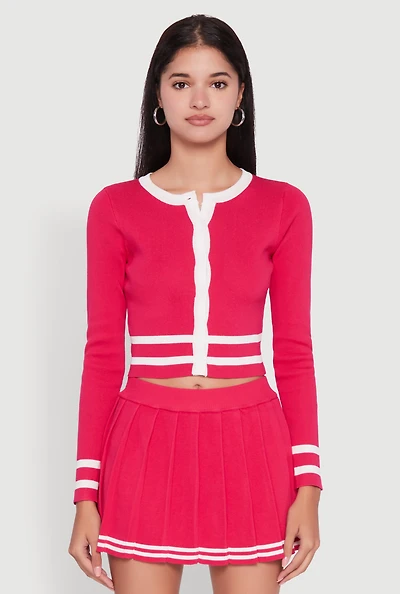 Womens Daisy Button Front Contrast Trim Cardigan,