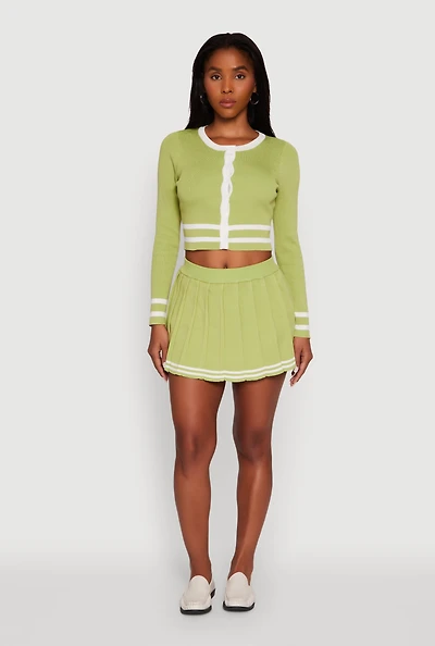 Womens Varsity Stripe Pull On Pleated Skort,