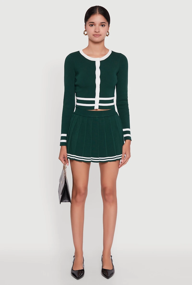 Womens Varsity Stripe Pull On Pleated Skort,