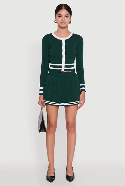 Womens Varsity Stripe Pull On Pleated Skort,