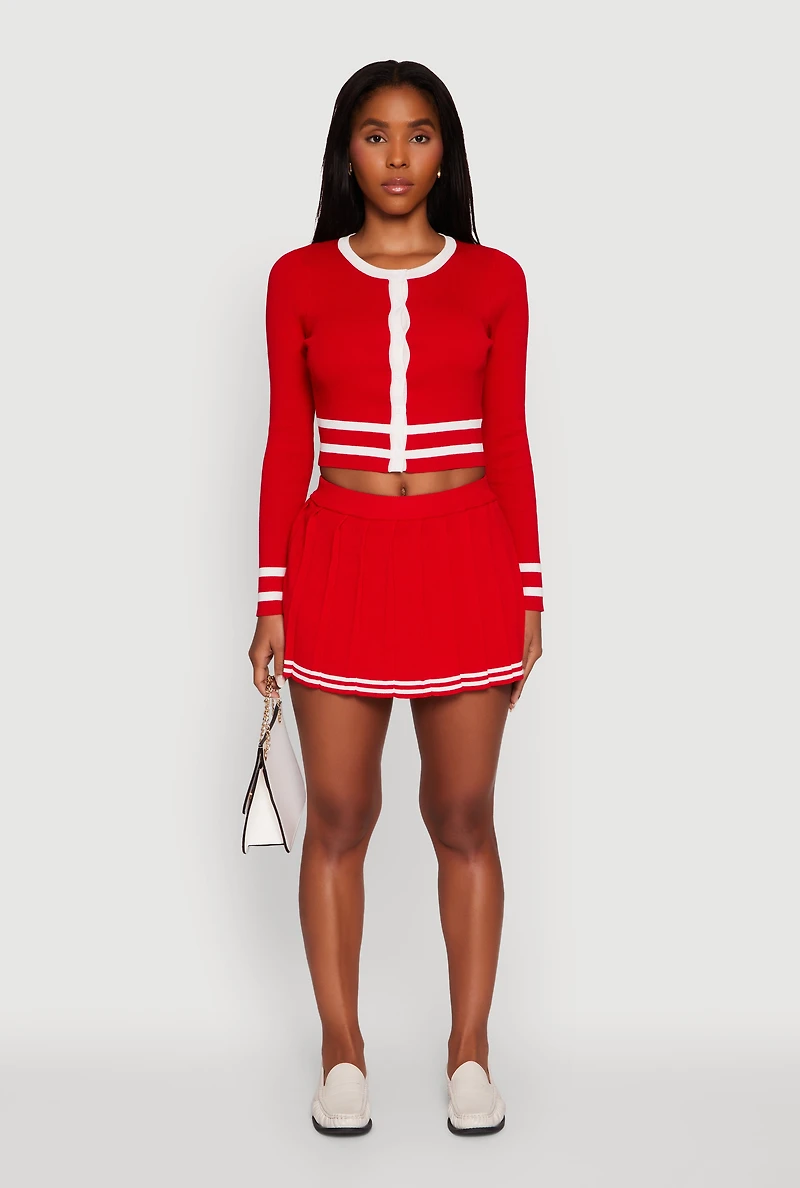 Varsity Stripe Pull On Pleated Skort
