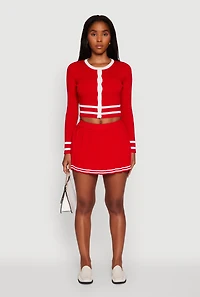 Varsity Stripe Pull On Pleated Skort