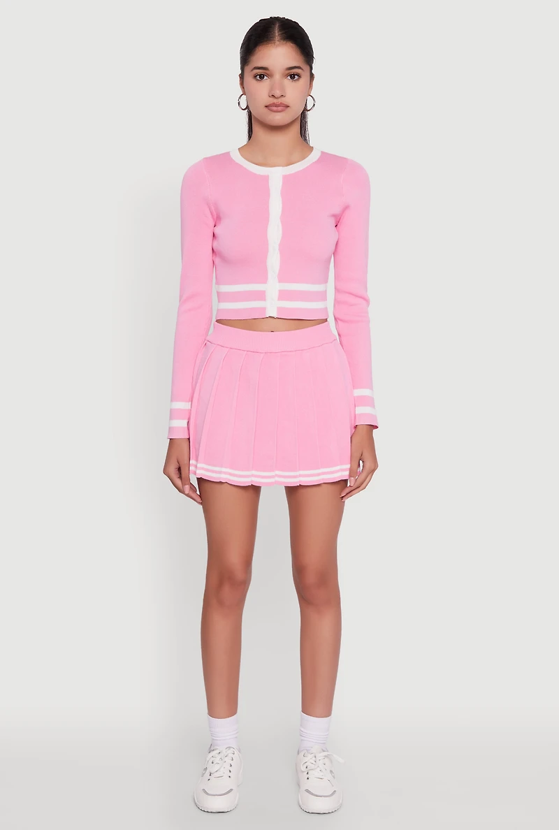 Varsity Stripe Pull On Pleated Skort