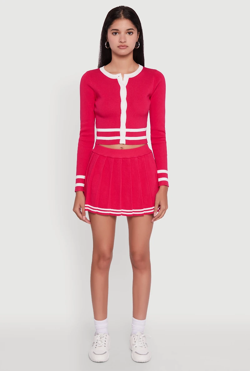 Varsity Stripe Pull On Pleated Skort