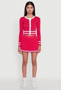 Varsity Stripe Pull On Pleated Skort