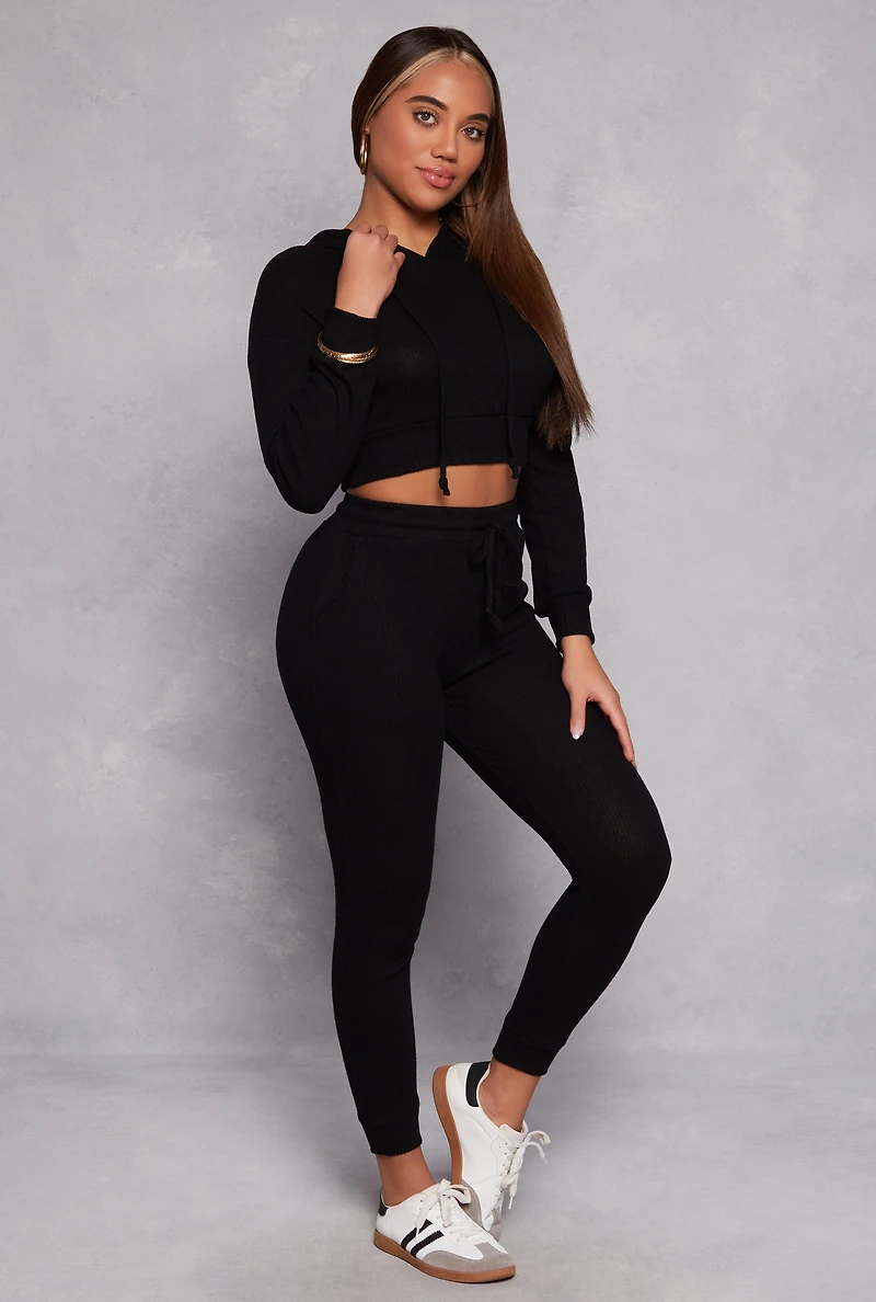 Brushed Knit Drawstring High Waisted Joggers