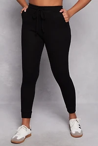 Brushed Knit Drawstring High Waisted Joggers
