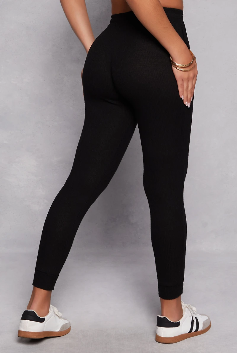 Brushed Knit Drawstring High Waisted Joggers