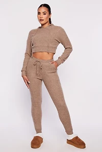 Womens Daisy Drawstring Hooded Crop Top, Brown, Size S