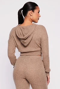 Womens Daisy Drawstring Hooded Crop Top, Brown, Size XL