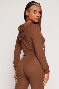 Womens Daisy Drawstring Hooded Crop Top,