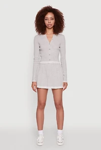 Womens Daisy Button Front Varsity Stripe Cardigan, Grey, Size M