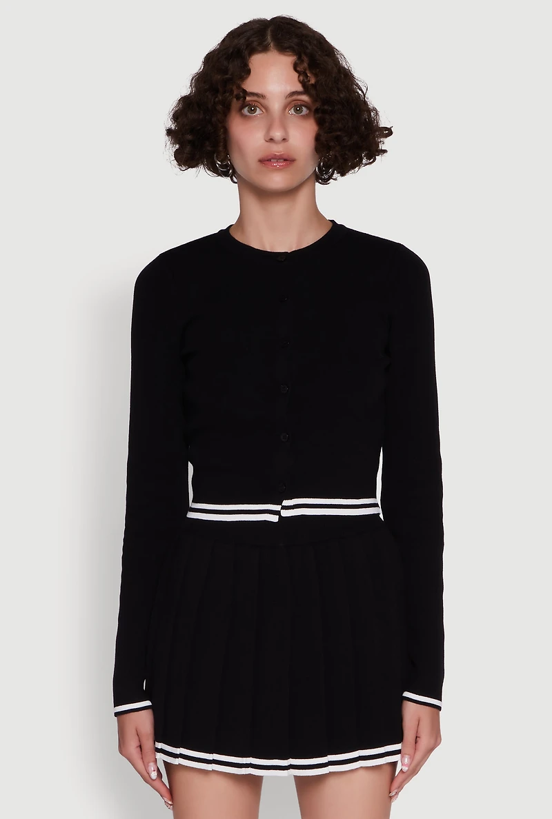 Womens Daisy Button Front Varsity Stripe Cardigan,