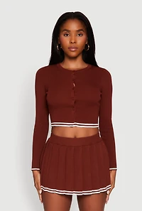Womens Daisy Button Front Varsity Stripe Cardigan, Brown,