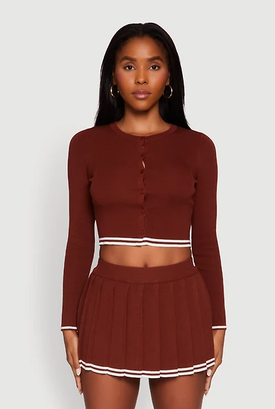 Womens Daisy Button Front Varsity Stripe Cardigan, Brown, Size M