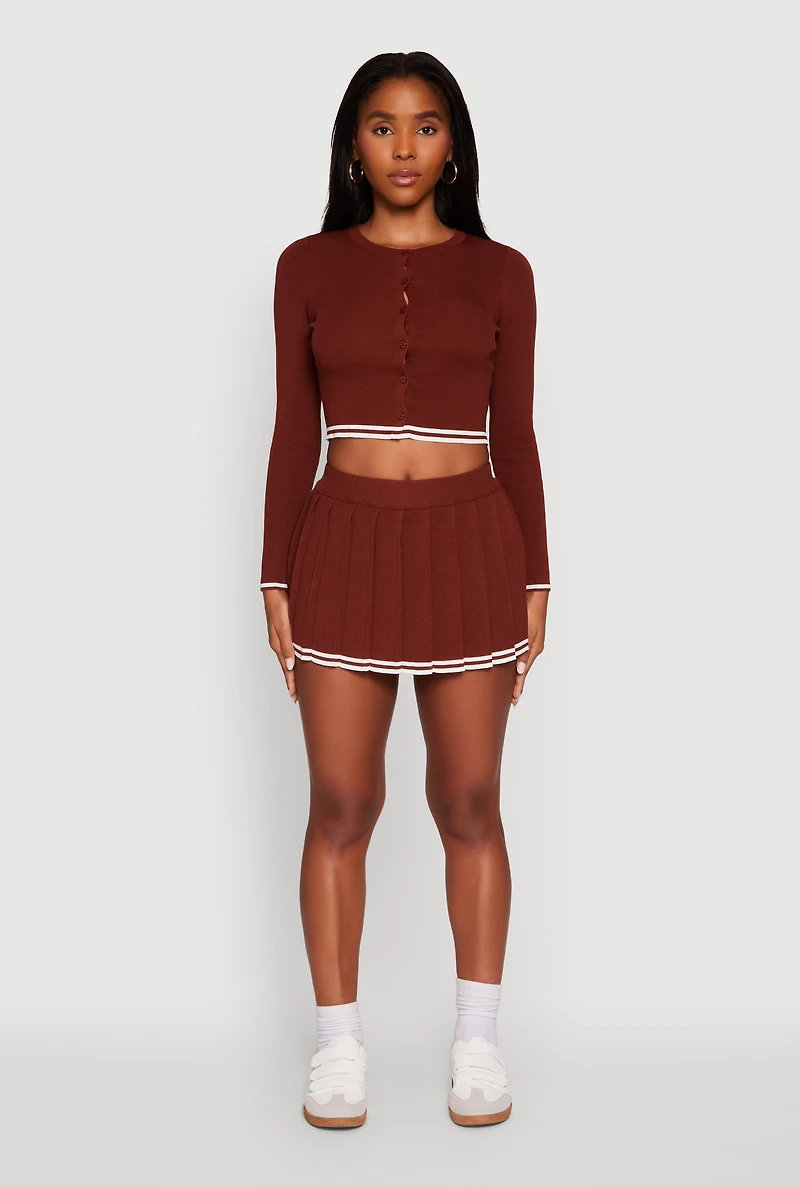 Womens Daisy Button Front Varsity Stripe Cardigan, Brown,