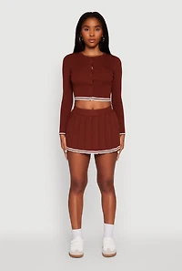Womens Daisy Button Front Varsity Stripe Cardigan, Brown,