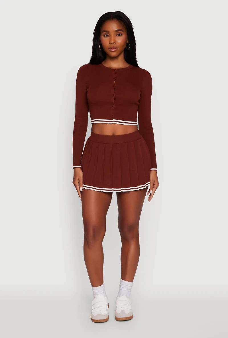 Womens Daisy Button Front Varsity Stripe Cardigan, Brown,