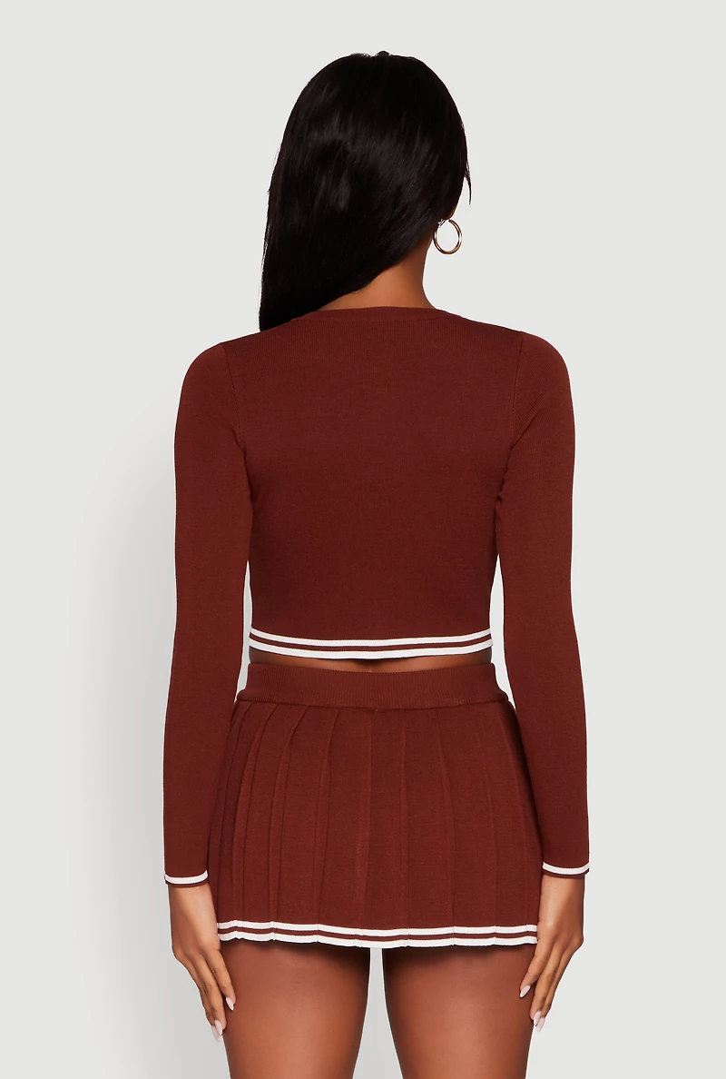 Womens Daisy Button Front Varsity Stripe Cardigan, Brown, Size M