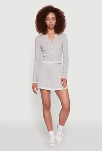 Womens Daisy High Waisted Varsity Stripe Pleated Skirt, Grey,