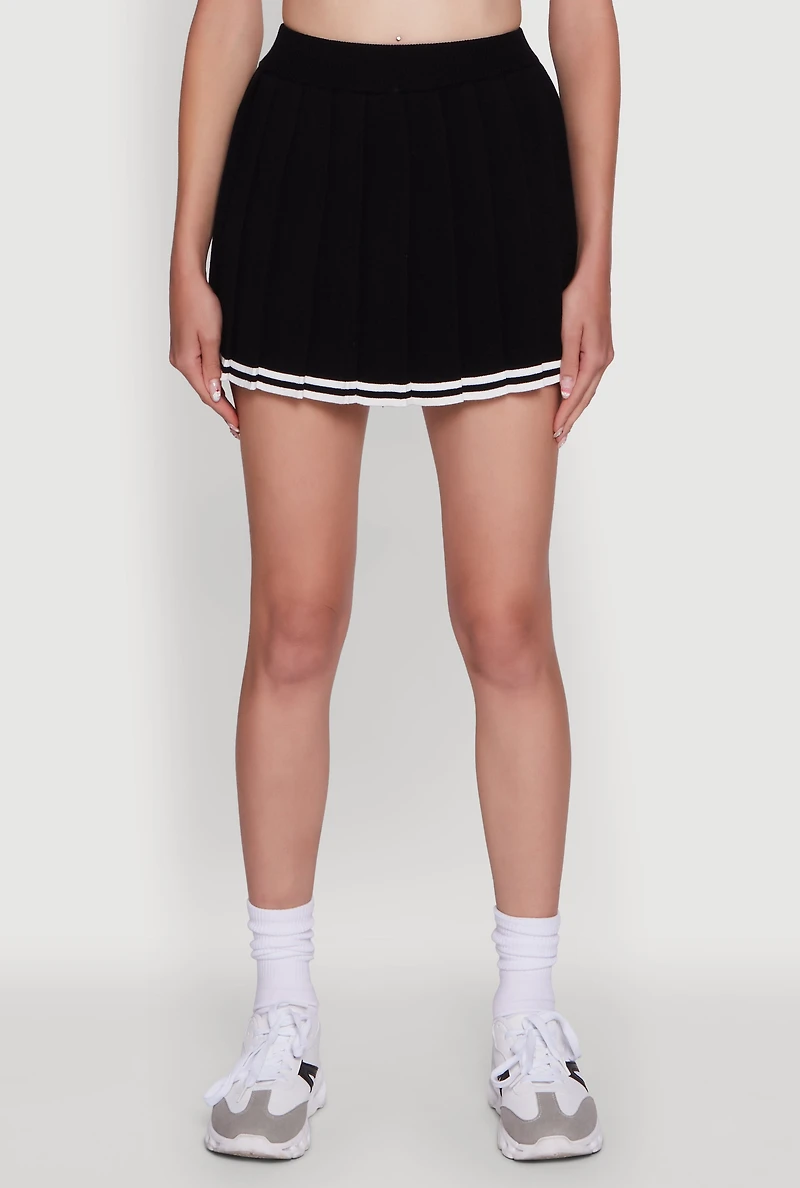 Womens Daisy High Waisted Varsity Stripe Pleated Skirt, M