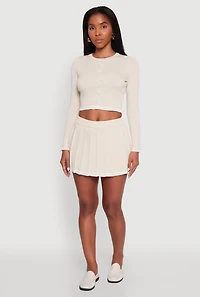 Womens Daisy High Waisted Varsity Stripe Pleated Skirt, Khaki, Size M