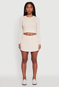 Womens Daisy High Waisted Varsity Stripe Pleated Skirt, Khaki, Size M