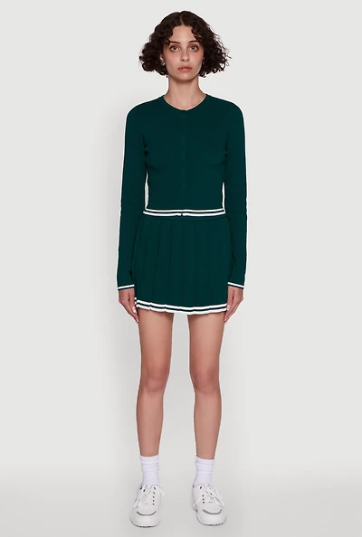 Womens Daisy High Waisted Varsity Stripe Pleated Skirt,