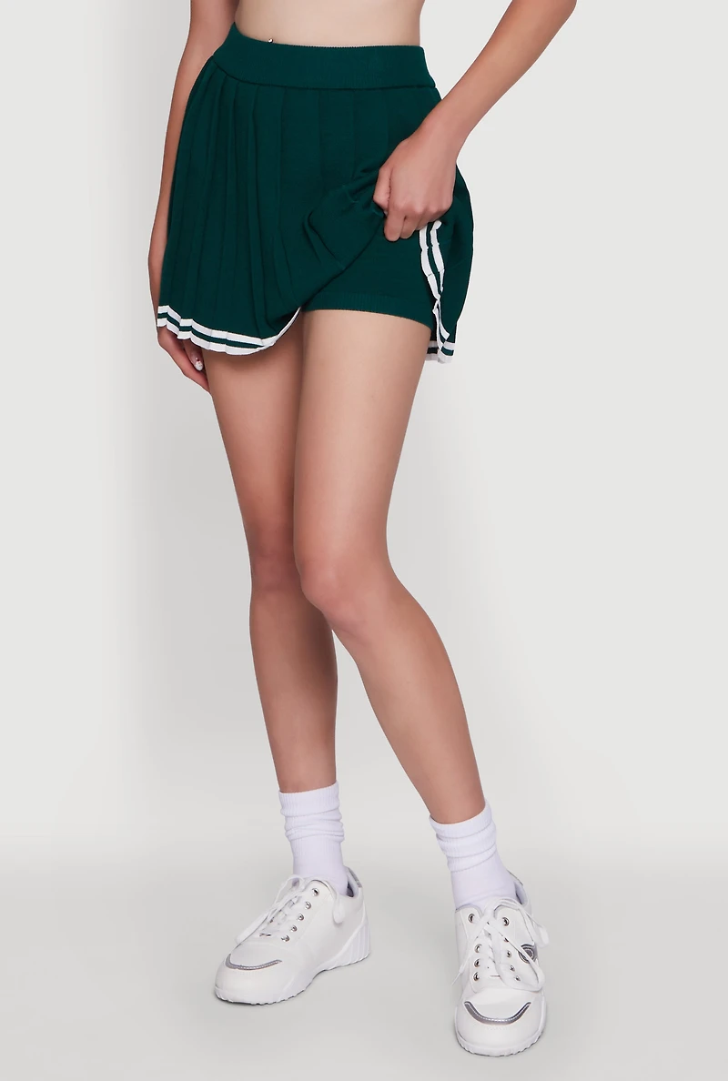 Womens Daisy High Waisted Varsity Stripe Pleated Skirt,