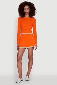 Womens Daisy High Waisted Varsity Stripe Pleated Skirt, Orange,
