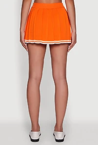 Womens Daisy High Waisted Varsity Stripe Pleated Skirt, Orange,