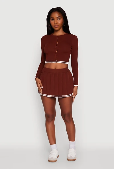 Womens Daisy High Waisted Varsity Stripe Pleated Skirt,