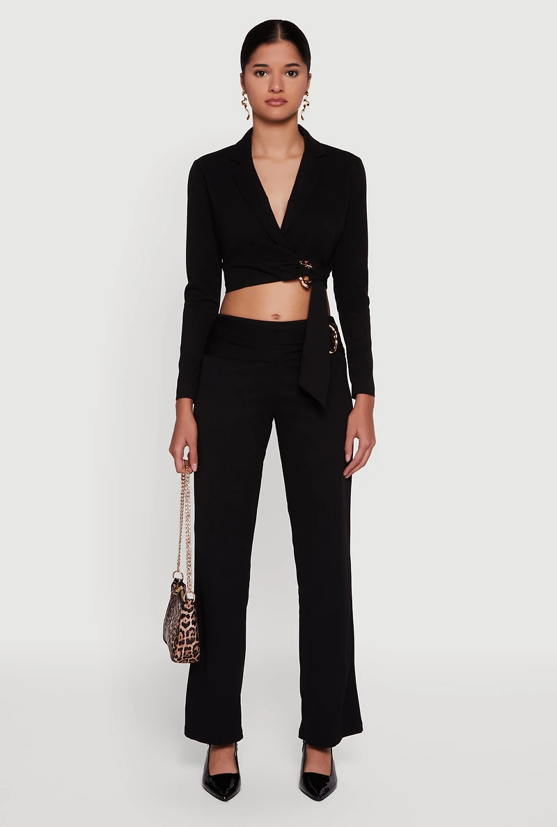 Metallic Knot Front Detail Cropped Blazer