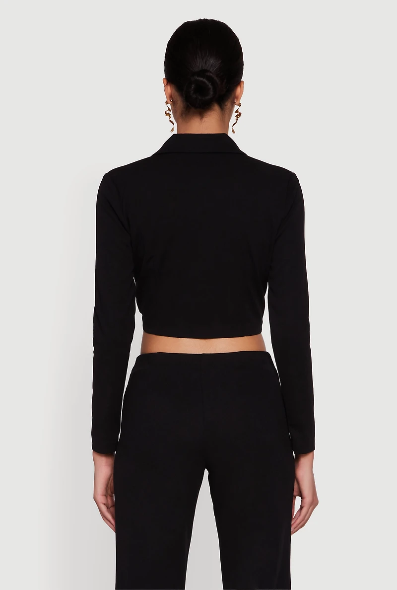 Metallic Knot Front Detail Cropped Blazer
