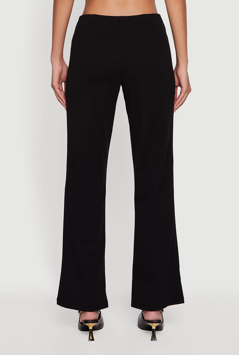 Womens Metallic Detail Side Ruched Crepe Knit Pants, Black, Size S