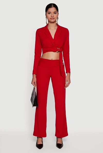 Metallic Detail Side Ruched Crepe Knit Pants