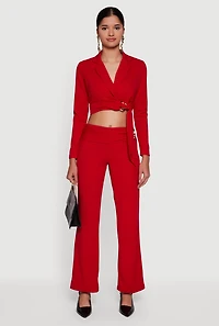 Metallic Detail Side Ruched Crepe Knit Pants