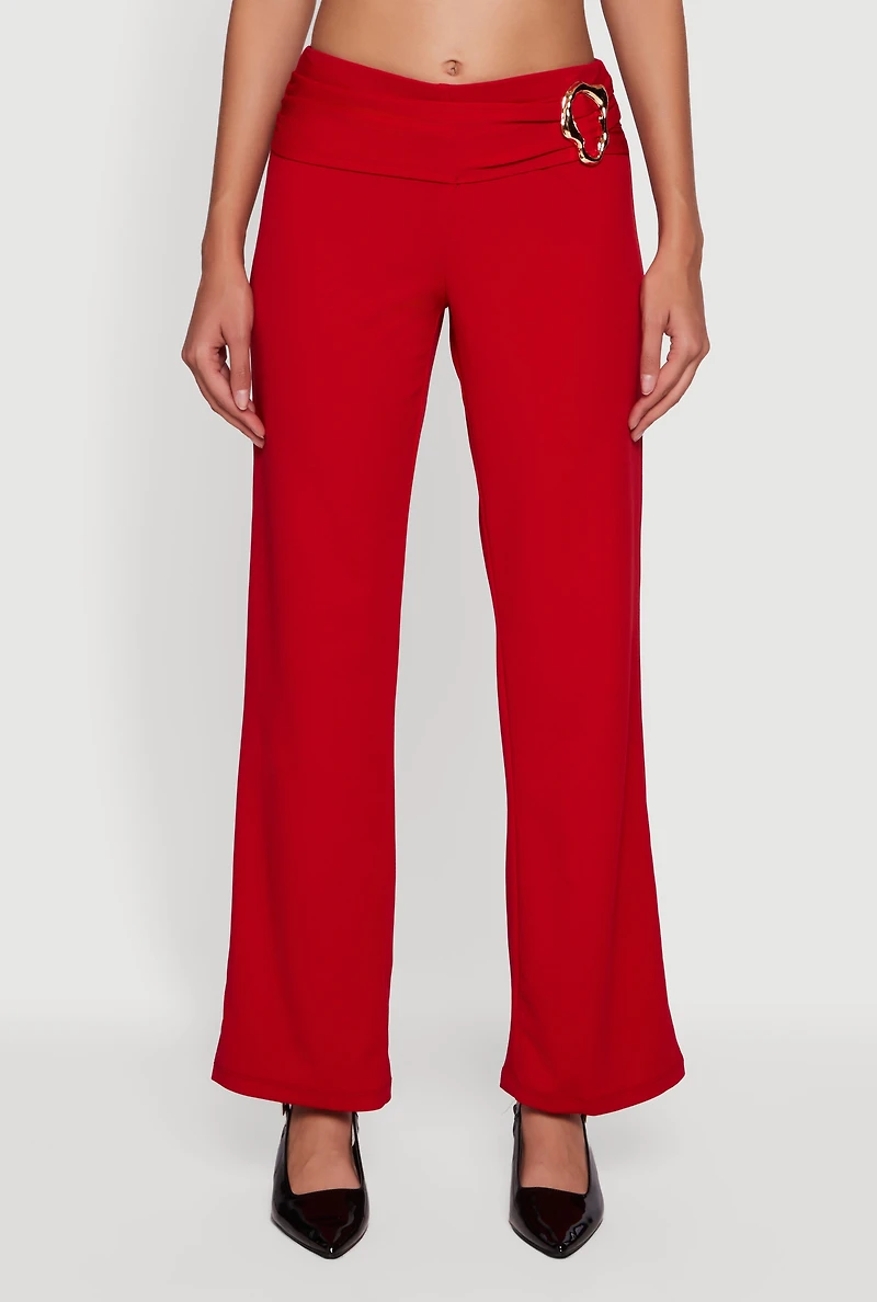 Metallic Detail Side Ruched Crepe Knit Pants