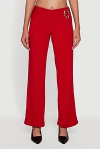 Metallic Detail Side Ruched Crepe Knit Pants