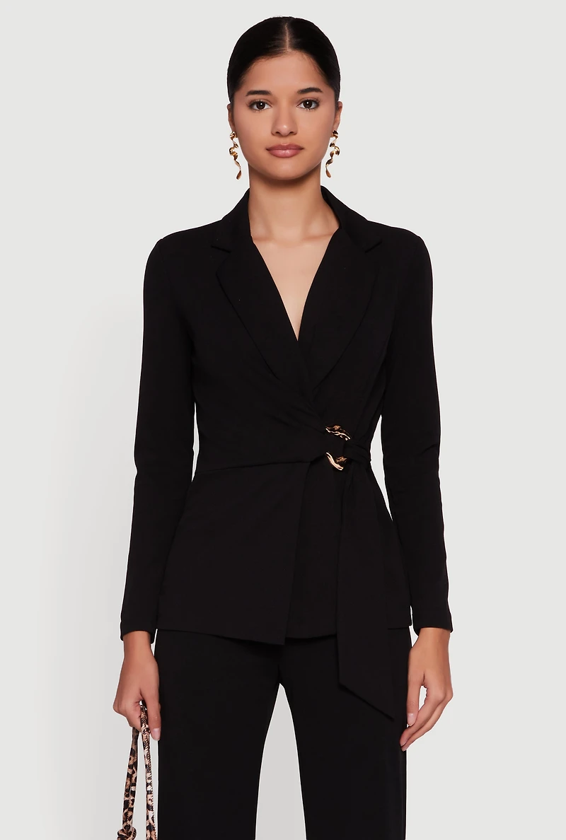 Asymmetrical Belted Front Blazer