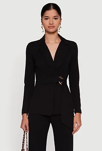 Asymmetrical Belted Front Blazer